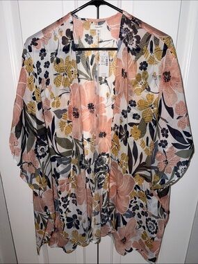 Maurices Floral Sheer Kimono Cover-Up in Peach and Mustard